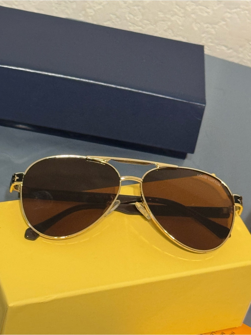 Louis Vuitton Men's Gold Frame Sunglasses with Brown Lenses